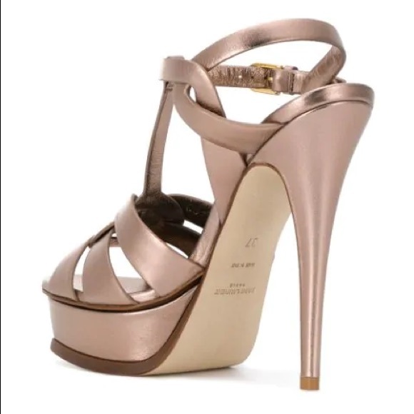 SAINT LAURENT TRIBUTE METALLIC PLATFORM SANDAL - Picture 3 of 11